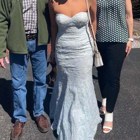 White (blue undertone) prom dress with floral embroidery - Picture 1 of 3